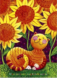 Chat et fleurs soleil