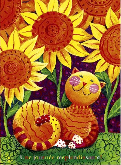 Chat et fleurs soleil